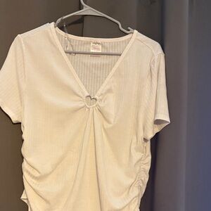 White V-Neck Ruched Women Top